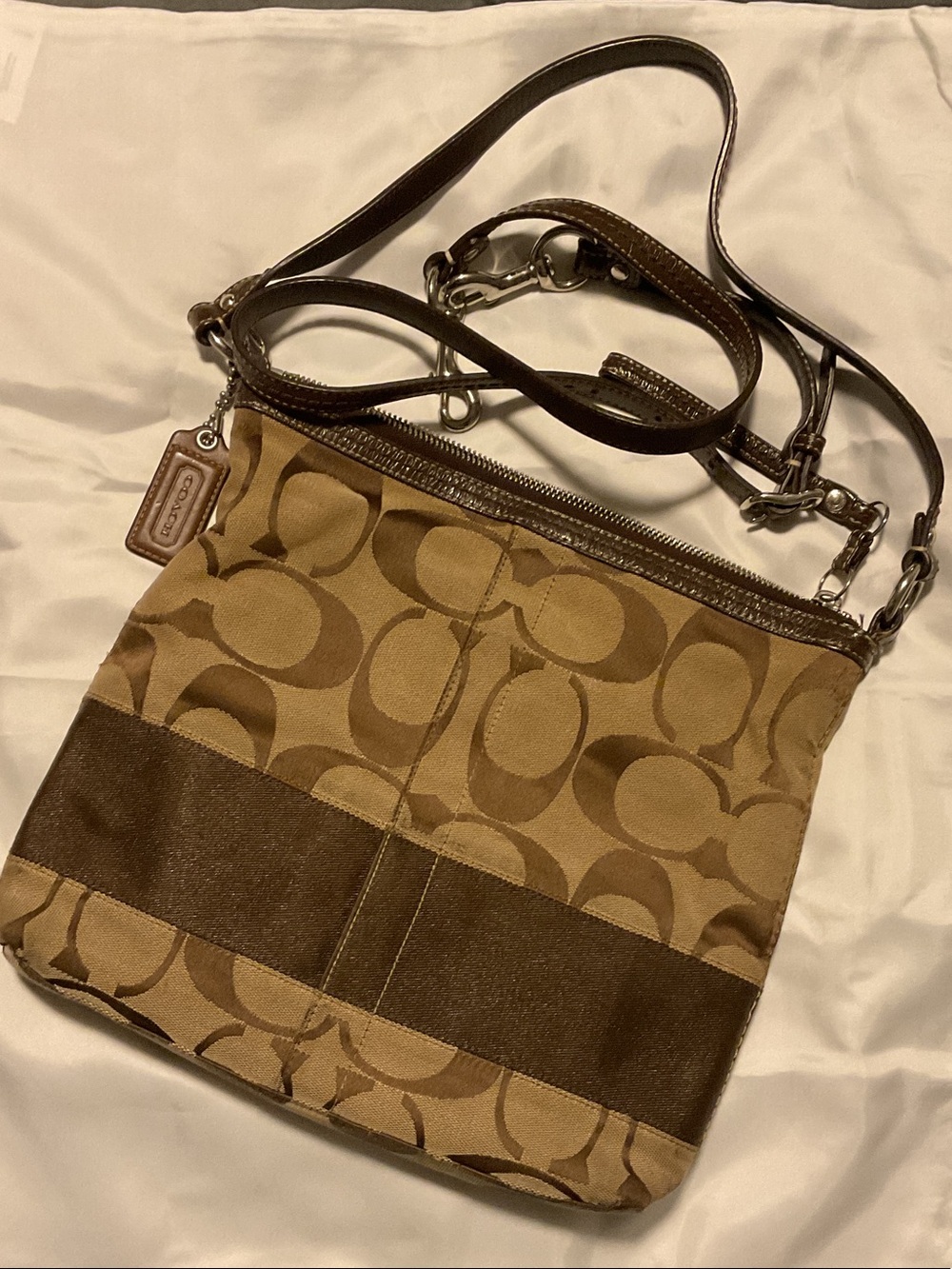 Coach Tan and Brown Signature Crossbody Bag